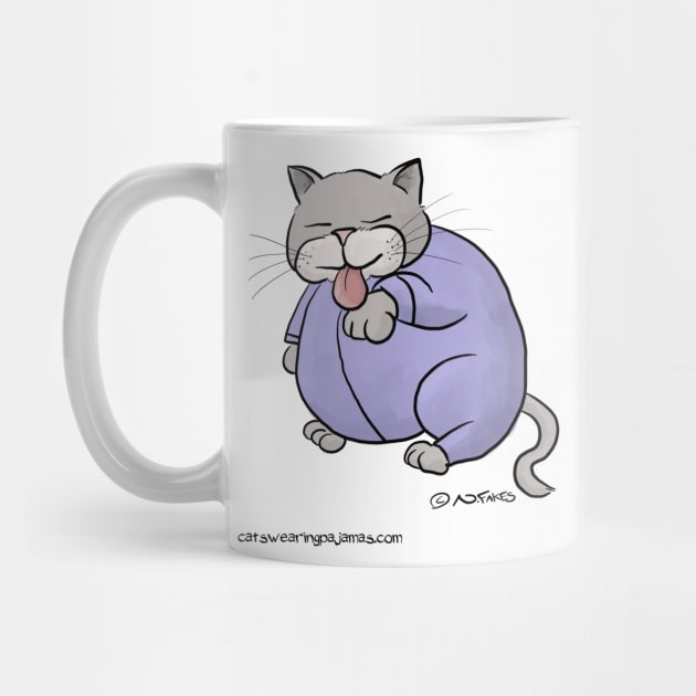 Cat in Purple Pajamas Licking Its Paws by cartoonistnate